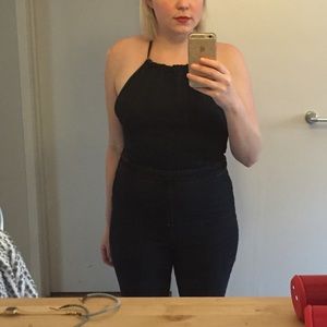 Free People Denim Halter Jumper